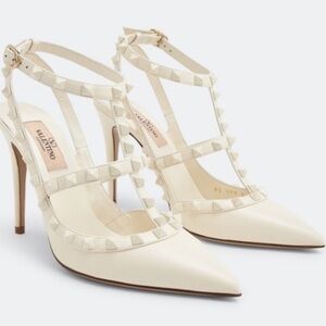Valentino Light Ivory Rockstud Heels, Size 38